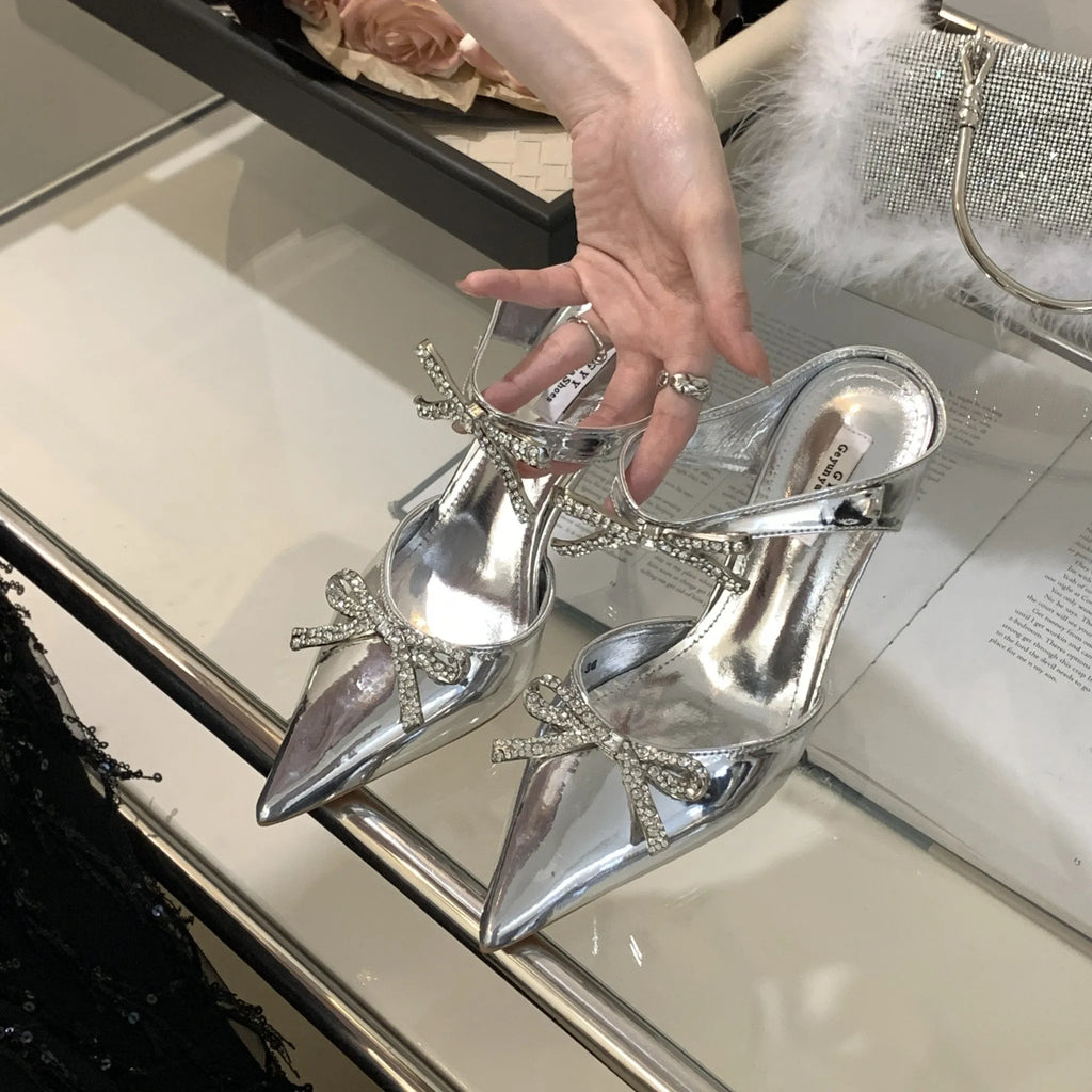 2023 Summer Collection Women's Fashion Butterfly-knot Shallow Slip Mules Pointed Toe Slippers Flat High Slides for Warm Weather