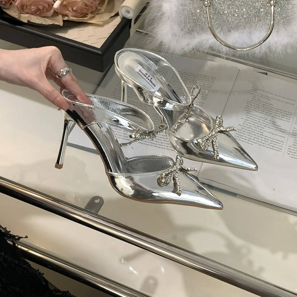 2023 Summer Collection Women's Fashion Butterfly-knot Shallow Slip Mules Pointed Toe Slippers Flat High Slides for Warm Weather