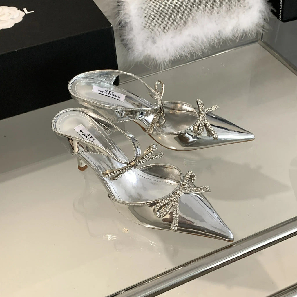 2023 Summer Collection Women's Fashion Butterfly-knot Shallow Slip Mules Pointed Toe Slippers Flat High Slides for Warm Weather