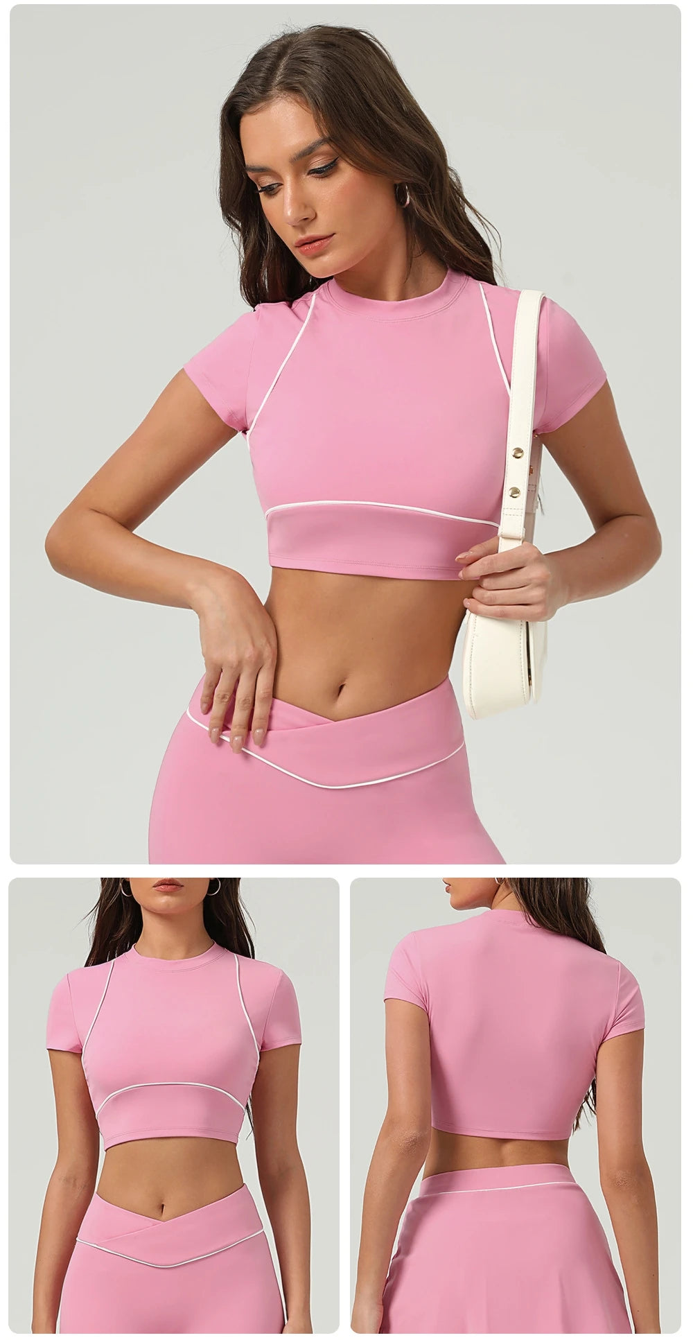 Yoga Top Sport T Shirts Women Fitness Clothes Workout Short-sleeved Crop Top Gym Running Active Wear Push Up Sport Top