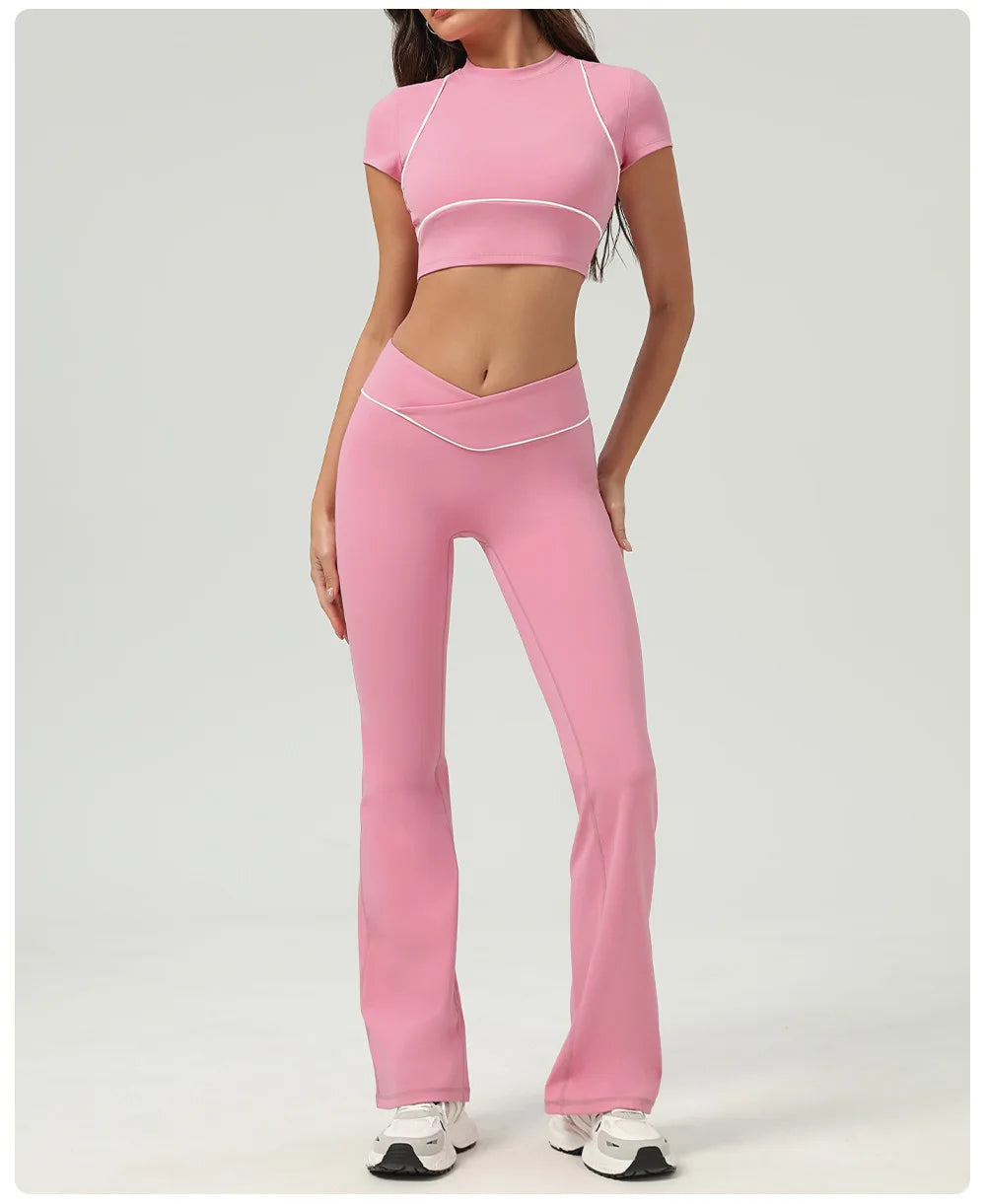 Yoga Top Sport T Shirts Women Fitness Clothes Workout Short-sleeved Crop Top Gym Running Active Wear Push Up Sport Top