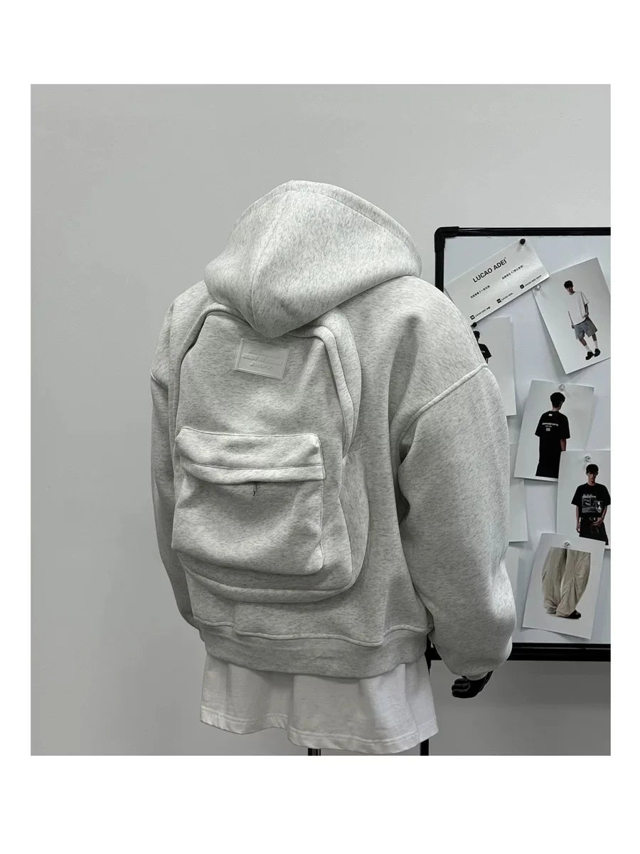 Men's American Style Backpack Hoodie,2025New Zip-Up Streetwear Coat,Spring Autumn Trendy Sweatshirt Jacket with Versatile Design