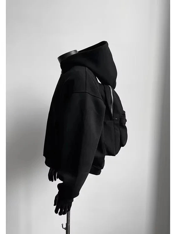 American Sle Hooded Sweatirt Men's Layered Zipper Bapa Cool Streetwear Spring Autumn Loose Fit Pure Color Jaet