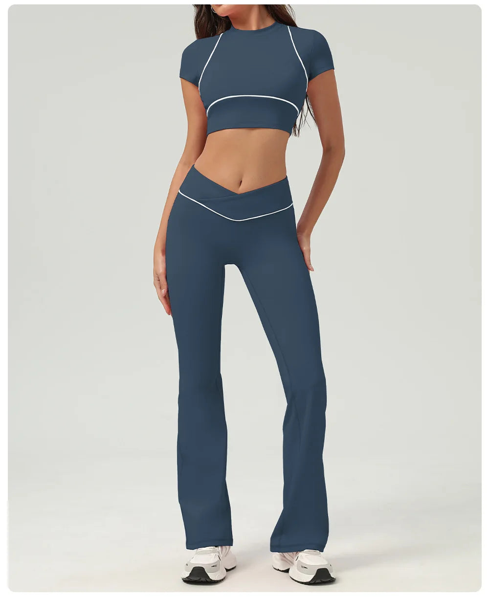 Yoga Top Sport T Shirts Women Fitness Clothes Workout Short-sleeved Crop Top Gym Running Active Wear Push Up Sport Top