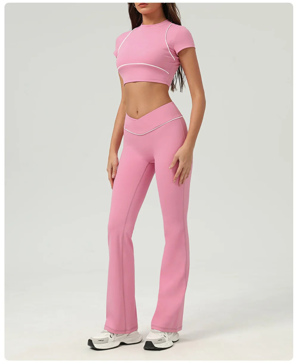 Yoga Top Sport T Shirts Women Fitness Clothes Workout Short-sleeved Crop Top Gym Running Active Wear Push Up Sport Top