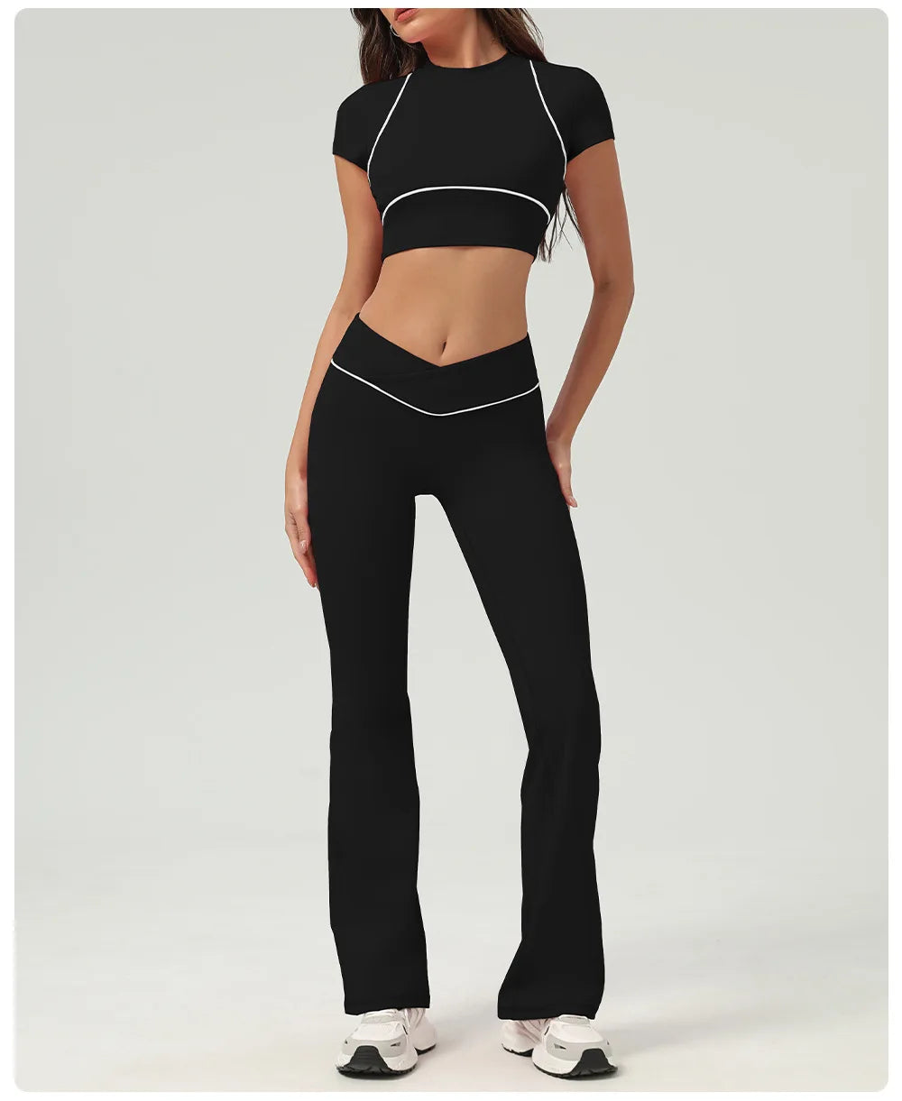 Yoga Top Sport T Shirts Women Fitness Clothes Workout Short-sleeved Crop Top Gym Running Active Wear Push Up Sport Top